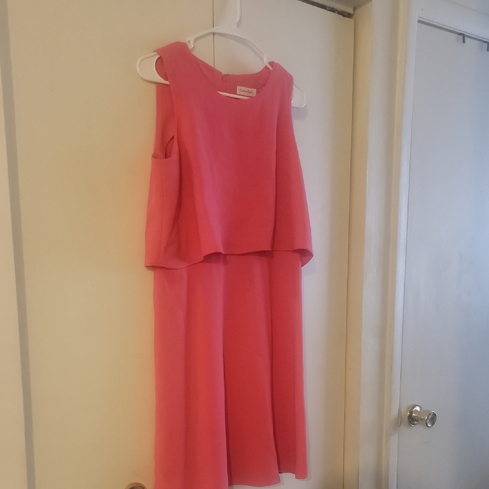 Calvin Klein Coral Sleeveless Midi Dress